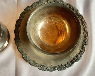 Silver plated Rose Border Tray with attached bowl & Small Silver Plated Cup