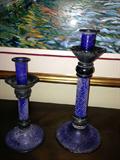 Murano Signed Blue Candlesticks