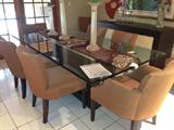 Custom Beveled Glass Table w/Modern Base
w/8 Custom Chairs