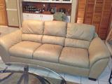 Bone Leather Sofa & Matching Loveseat Like New