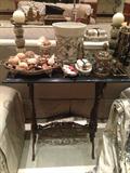 Victorian Rectangular Table with Black Marble Top & Iron Base