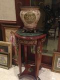 Pair Green Marble Top
 Pedestals w/Urns