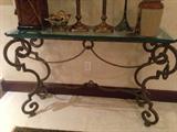 Pair Bev. Glass & Iron
Rope Base Foyer Table