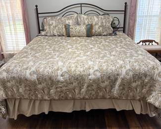 King bed with new bedding plus mattress & box spring
Waterford Linens