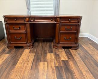 Library desk with optional keyboard pull out & hanging file drawers
Solid & very heavy
72” wide
32.5” deep
31.5” tall