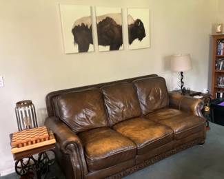 Leather sofa w brass tack trim