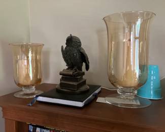 Owl sculpture, candle holders