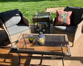 Chairs and tables in resin wicker set