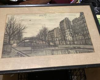 Bernard Buffet (1928-1999) Lithograph Print - Expressionist Style - 1956 - St. Martin Canal/Paris. Framed and matted in a simple black frame.