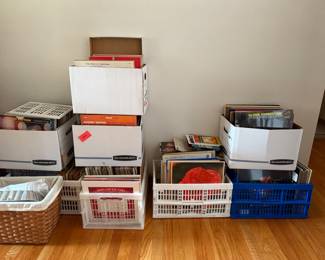 Crates and boxes of record albums