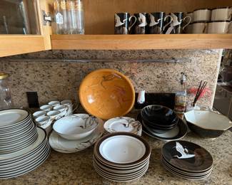 Fitz & Floyd Black and White Crane Dishes