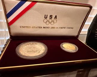 1988 Olympic US $5 coin (22k) and Silver Dollar