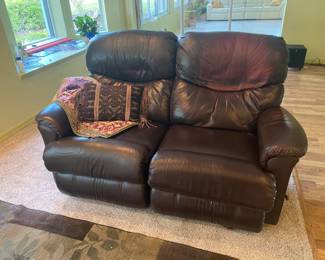 Brown leather recliner loveseat