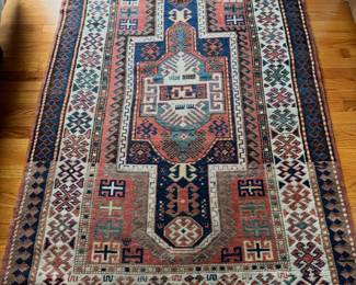 Vintage Shirvan Persian Rug. Measures 4' x 6' 11". Photo 1 of 3.