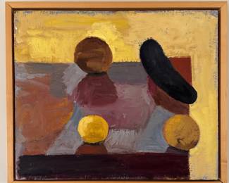 Mid-Century Oil on Canvas, "Fruits," Artist Unknown. Measures 23.5" x 19.5"; 26" x 22" Overall.
