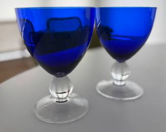Set of 14 Vintage Cobalt Blue Goblets.