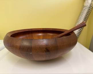 1960s Jens Quistgaard for Dansk Large Teak Salad Bowl and Serving Utensils. Photo 1 of 3.