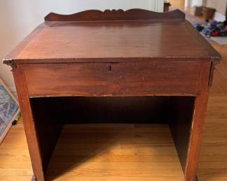 Antique Slope Top Writing Desk with Gothic Revival Influence. Measures 39" W x 26" D. Height Slopes from 34" - 32" H. Photo 1 of 2.