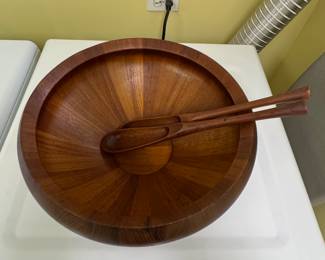 1960s Jens Quistgaard for Dansk Large Teak Salad Bowl and Serving Utensils. Photo 2 of 3.