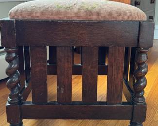 Vintage Needlepoint Upholstered Stool with Barley Twist Frame. Measures 14" x 17" x 18" H. Photo 2 of 2.