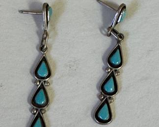 Turquoise & Sterling Silver Dangle Earrings.