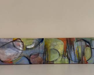 "Rocks & Reeds" Acrylic, Charcoal on Rice Paper on Panel. Measures 6" x 24". Alexandra Stevenson.