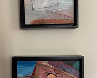 Pair of Small Abstracts, Framed. Oil on Canvas. Smallest Measures 7" x 7" Overall; Larger is 8.5" x 7" Overall. Photo 1 of 3.