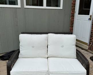All-Weather Wicker Outdoor Furniture: Loveseat, Coffee Table and Pair of Chairs. Photo 2 of 4.