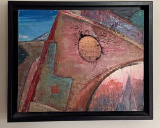 Pair of Small Abstracts, Framed. Oil on Canvas. Smallest Measures 7" x 7" Overall; Larger is 8.5" x 7" Overall. Photo 2 of 3.