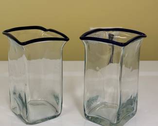 Pair of Blue Rimmed Vases.