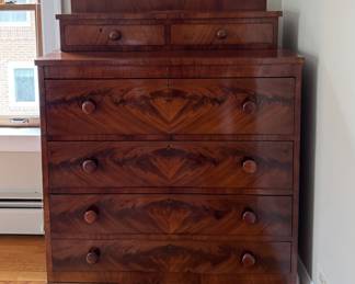 Flame Mahogany Chest of Drawers. Measures 37" W x 18" D x 49" H. Photo 1 of 4.