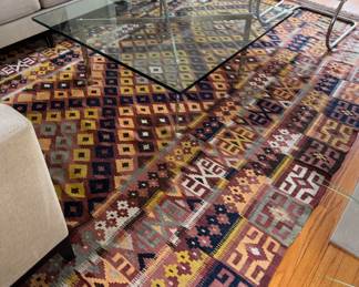 Vintage Turkish Kilim Rug. Measures 12' x 7' 7". Photo 1 of 2.