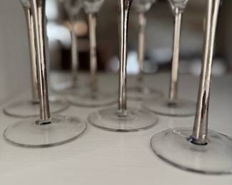 Set of 8 Champagne Flutes with Silver Stems. Photo 2 of 2.