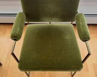 Set of 4 Milo Baughman "Thin Line" Upholstered Dining Chairs Upholstered in Green Mohair Velvet. Photo 2 of 3.