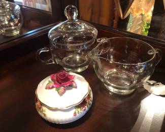 Royal Albert trinket jar
Danish Glass Creamer Sugar set