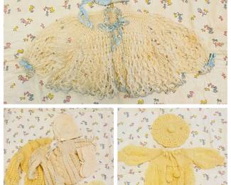 Antique 1920-1930s Baby Clothing...
- Crochet Sweaters, Booties, Hats with Satin ribbons