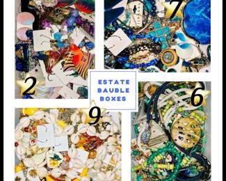 Estate Bauble Boxes filled with vintage jewelry!!!
Earrings Bracelets Brooches Necklaces