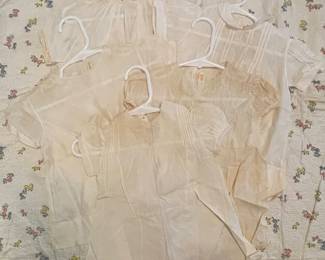 Antique 1920-1930s children's clothing
- Antique Cotton baby dresses and slips adorned with French knot embroidery, pin-tucked details, tiny mop buttons.