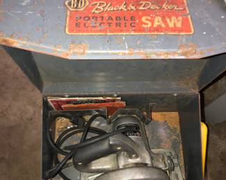 Black and Decker portable electric saw in original metal case