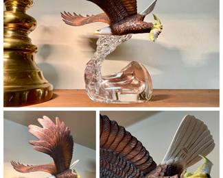 - Vintage Franklin Mint Soaring Eagle sculpture over Glass Wave. Tagged "Crafted in Thailand" on the Eagle.
Made in Germany etched in glass.