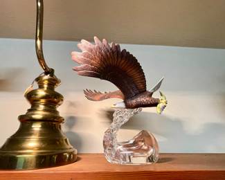 - Vintage Franklin Mint Soaring Eagle sculpture over Glass Wave. Tagged "Crafted in Thailand" on the Eagle.
Made in Germany etched in glass.