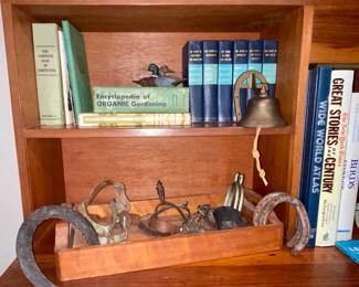 Vintage Spurs and Iron Horse Shoes
Brass Horse Shoe Dinner Bell
Vintage Organic Gardening books 