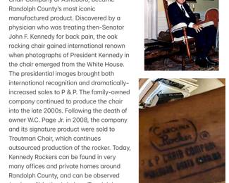 About "The Kennedy Chair" The Carolina Rocker 1000 by P&P Chair Company.