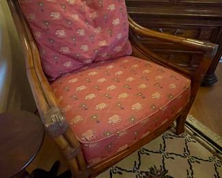  - Vintage Palecek Rattan & Cane Occasional
Chair with 2 custom cushions