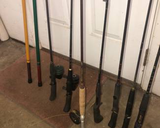 Some of the fishing g poles, rods, reels