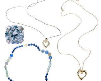 A few pieces of our Vintage Fine Jewelry Selection this weekend:
10K Yellow and White Gold Floating Hearts with diamonds Ring and Necklace.
10K Yellow Gold His&Hers Bands
14K Yellow Gold, Blue Chalcedony & Lapis Lazuli Bead Necklace.