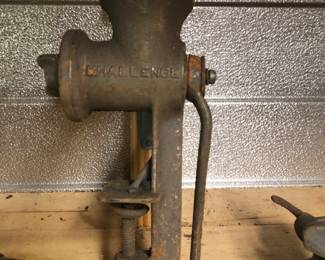 Vintage Iron Meat Grinder, wood handle