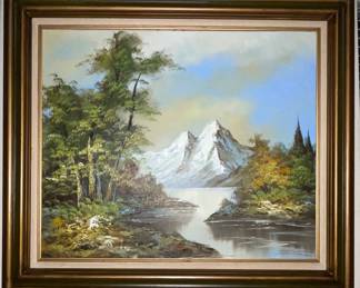 Original Painting signed G. Whitman
Mountain Lake and Stream scene