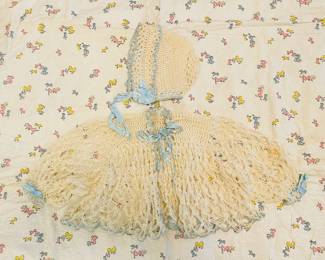 Antique 1920-1930s Baby Clothing...
- Crochet Sweater with blouson sleeves and matching cap with Satin ribbons