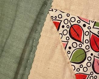 Detail pic.
- Wonderful all Hand-sewn and pieced Quilt in "Attic Window" or "Crows Nest" pattern. Reverse is solid Mint Green Chintz. 1940s